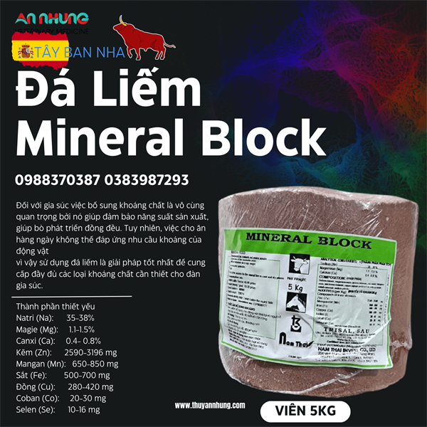 Đá Liếm MINERAL BLOCK RD Spain - Tròn Đỏ - 4 viên/Thùng - 20kg - Thùng