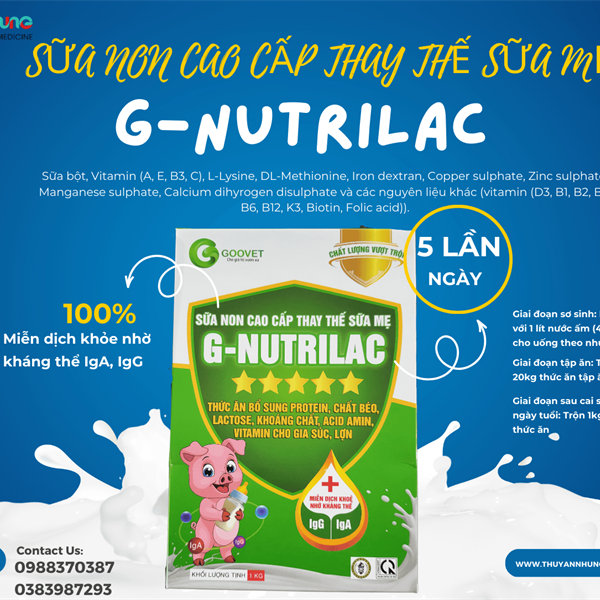GOOVET G NUTRILAC 1kg - SỮA NON CAO CẤP THAY THẾ SỮA MẸ - Miễn dịch khỏe nhờ kháng thể IgA, IgG - Hộp