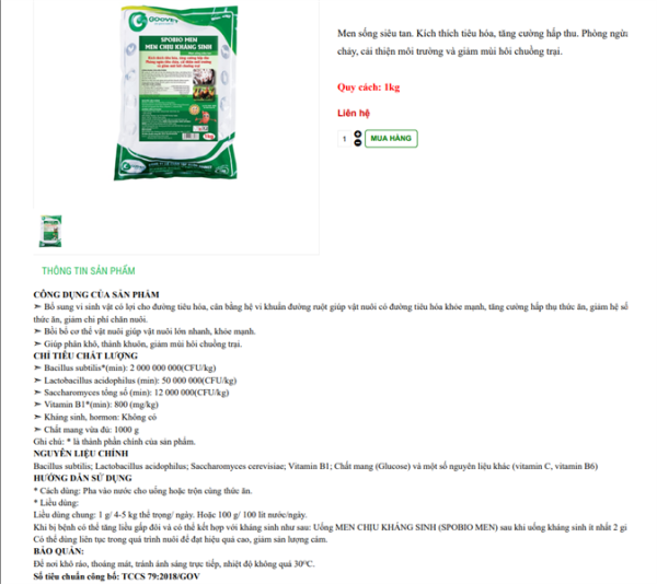 GOOVET SPOBIO - MEN CHỊU KHÁNG SINH 1kg - Gói 5in1 - Ảnh 2