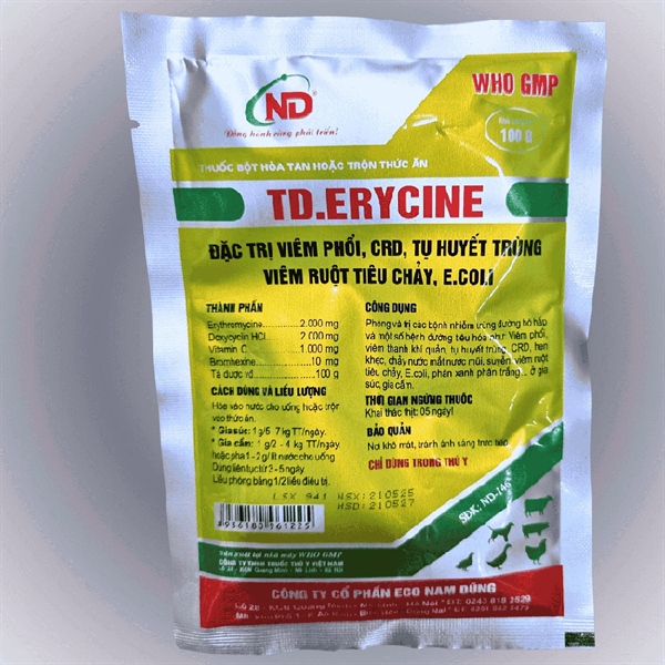 ND Erycine 100gr - CRD, Phổi, Tụ Huyết Trùng, Ecoli - gói