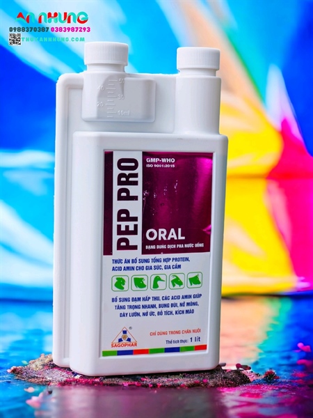SAGOPHAR PEP PRO 1 Lít Oral - Protein, Đạm, Acid Amin, Tăng trọng giai đoạn cuối - Chai