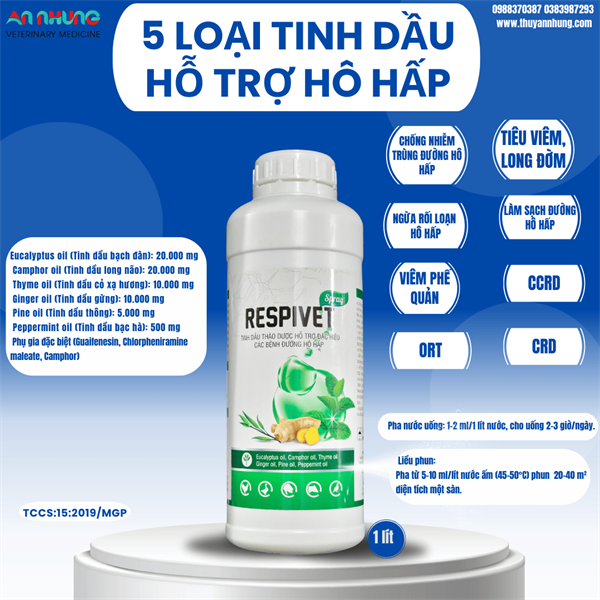 AGRI RESPIVET 1 Lít- Tinh dầu thảo dược, phun sương, pha nước - Can