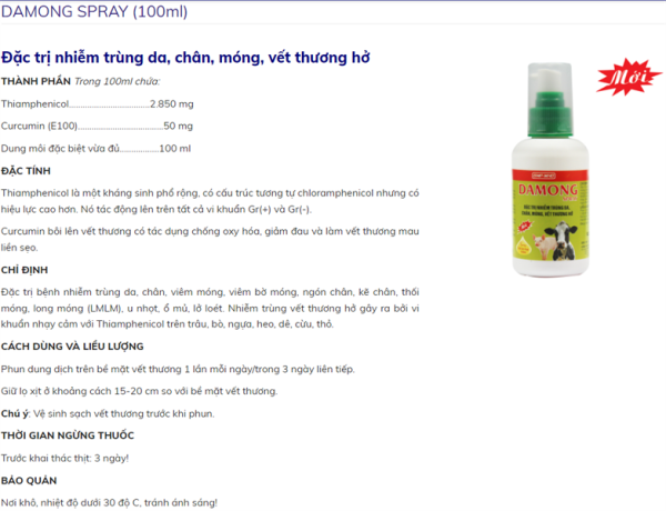 Viavet Damong Spray 100ml (đặc trị nấm da, móng trên Bò,Dê, Cừu, Thỏ) - Lọ - Ảnh 2