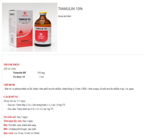 HANVET TIAMULIN 10% 100ml - Lọ - Ảnh 2