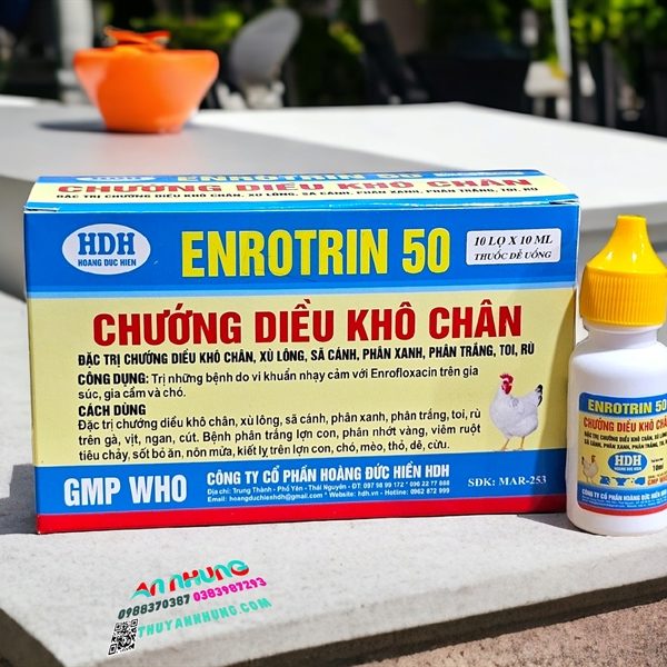 HDH Enrotrin 50 Oral 10ml - Chướng diều, khô chân - Lọ 10ml