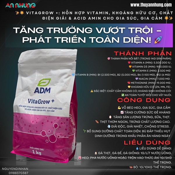 ADM VITA GROW+ 1kg - AD3E - Mỹ - Gói 1KG XÁ
