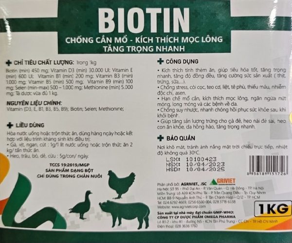 AGRI BIOTIN 1kg - Cắn mổ, mọc lông, nứt móng - Gói 10in1 - Ảnh 4