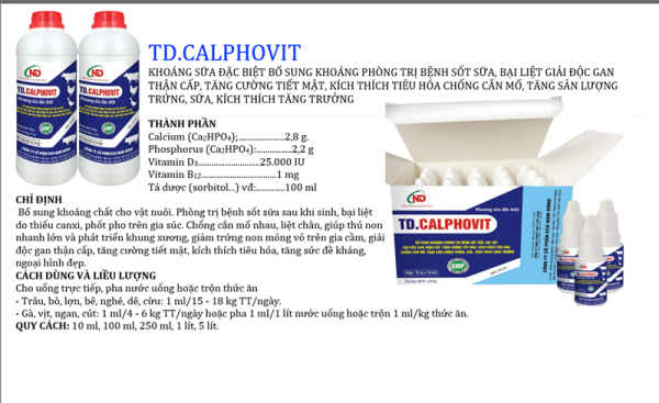 Nam Dũng TD CALPHOVIT 1 lít - Calci Phospho D3 B12 - Ảnh 2