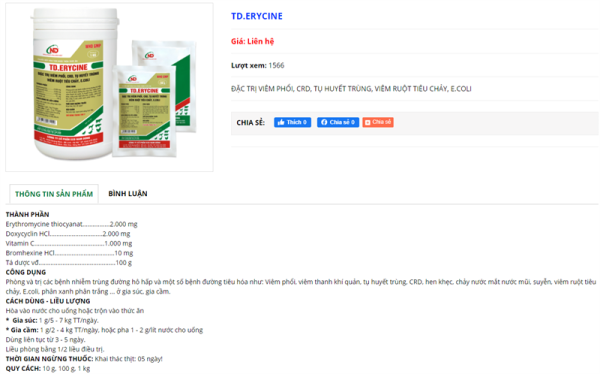 ND Erycine 100gr - CRD, Phổi, Tụ Huyết Trùng, Ecoli - gói - Ảnh 2
