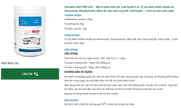 VMD Anti Red 50gr - Đặc trị bệnh đốm đỏ, xuất huyết ở cá - Hộp 20 gói - Ảnh 2