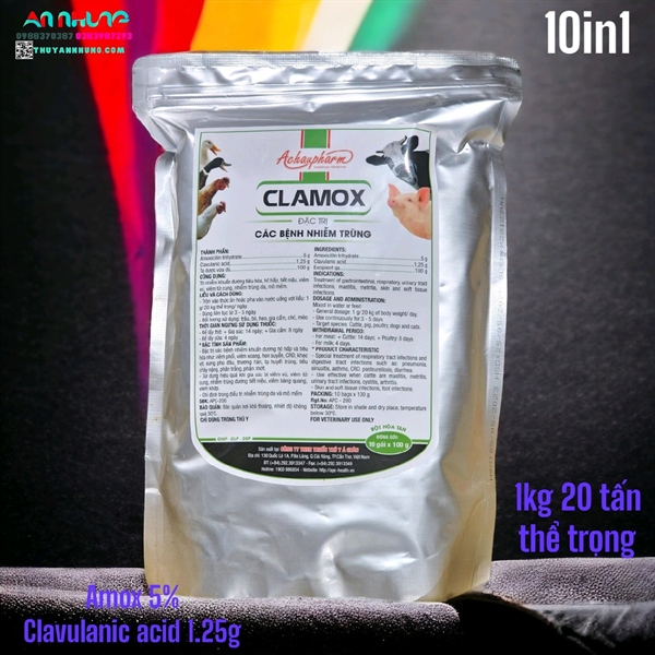 Á Châu CLAMOX 1kg - Amox 5% + Clavunic - Gói 1Kg (10in1)