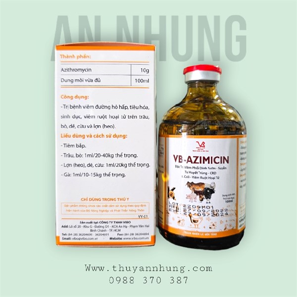 VB AZIMICIN - Đặc Trị Viêm Phổi Dính Sườn,APP, Suyễn, Tụ Huyết Trùng - Lọ 100ml
