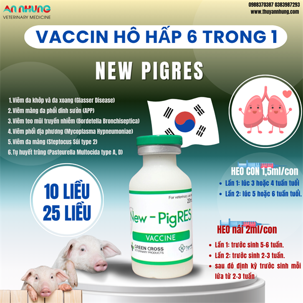 Vaccine Tigervet New Pigres - Phổi 6 bệnh - 10 liều - Lọ 10 liều