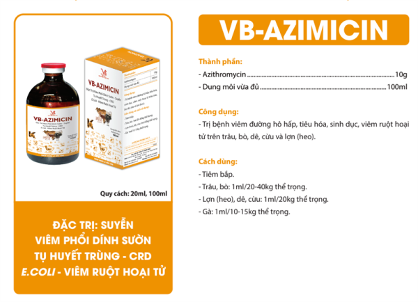 VB AZIMICIN - Đặc Trị Viêm Phổi Dính Sườn,APP, Suyễn, Tụ Huyết Trùng - Lọ 100ml - Ảnh 5