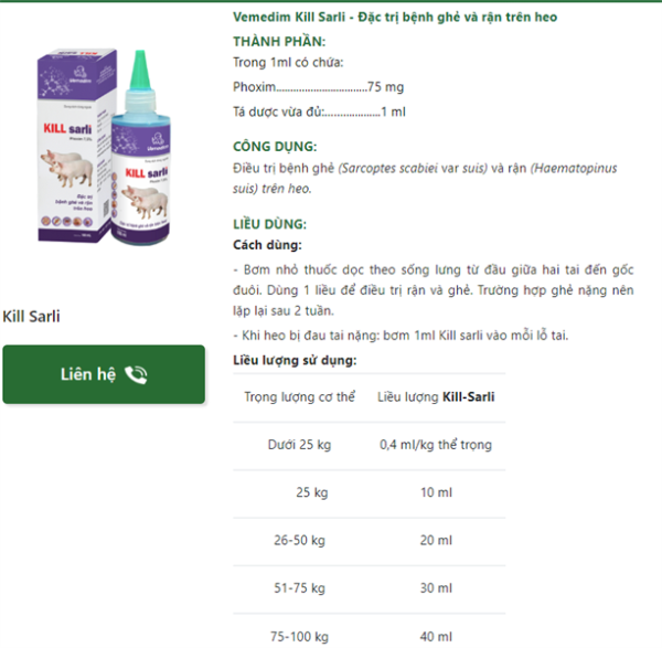 VMD Kill sarli ( Đặc trị bệnh ghẻ và rận trên heo) 100ml - Thùng 25 chai - Ảnh 3