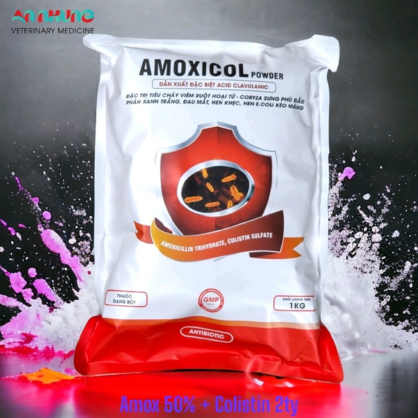 AGRIVIET - AMOXICOL POWDER 50% 1kg - ĐỎ - Gói 10in1