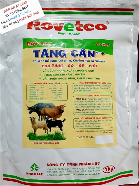 Rovetco Tăng Cân (vỗ béo bò, dê) 1kg - Gói 1Kg