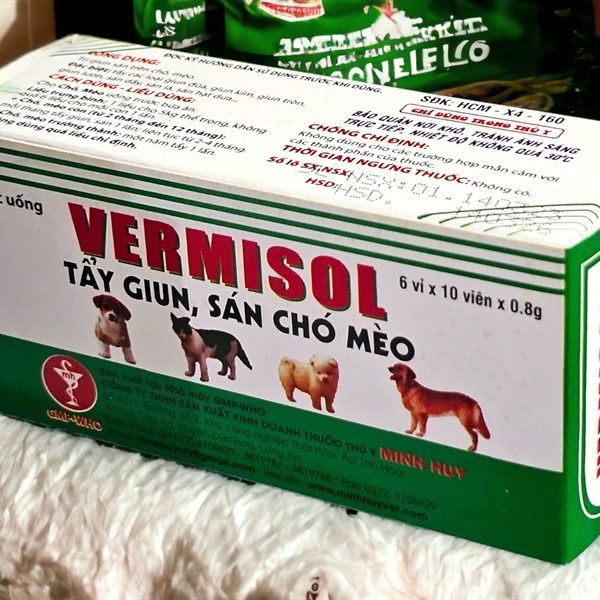 Minh Huy Vermisol (tẩy giun, sán chó mèo) - 60 viên/Hộp