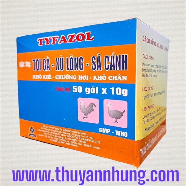 Phavet Tyfazol (Amox) 10gr - Toi Gà rù, Sã Cánh, Xù Lông - Hộp 50 gói