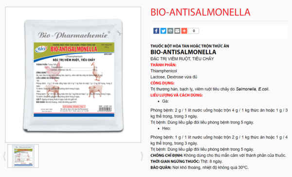 Bio Anti Samonella (Thiam 5%) 100gr - Thương hàn, tụ huyết trùng - Gói - Ảnh 3