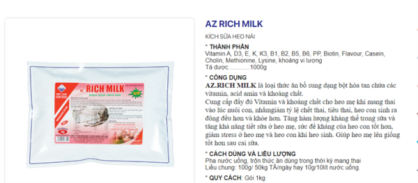 VIAVET RICH MILK - SIÊU KÍCH SỮA HEO NÁI 1kg - Gói 5in1 - Ảnh 3