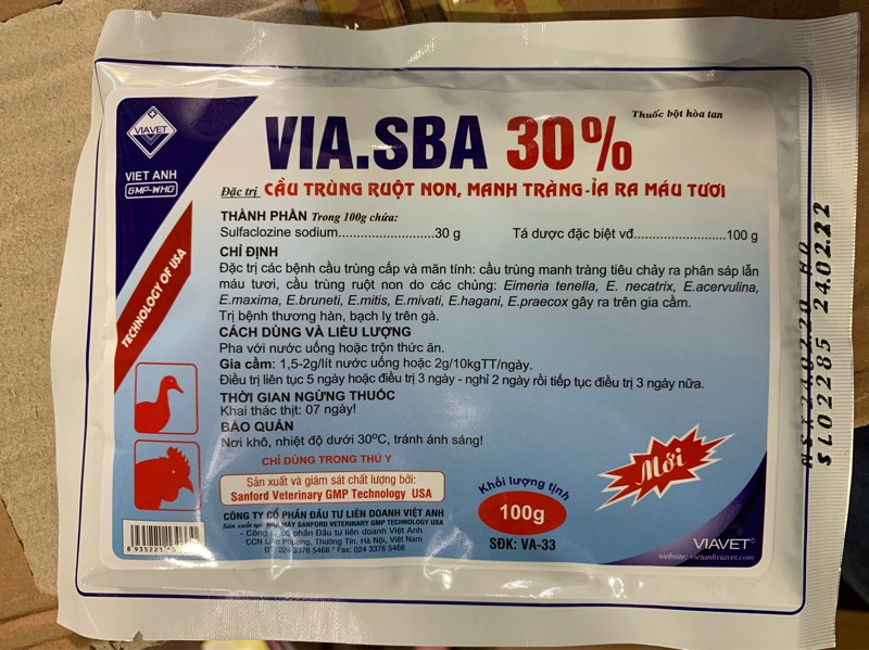 Via SBA 30% 100gr - Sulfaclozine - Hộp 10 gói - Ảnh 2