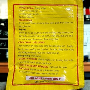 Alternative view of Minh Huy STREPTO TERAMYCIN 100gr - gà rù, gà toi, chướng diều, khò khè, mào thâm, khô chân, xù lông, xã cánh - Gói