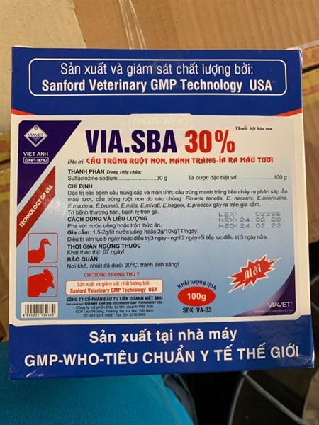 Via SBA 30% 100gr - Sulfaclozine - Hộp 10 gói