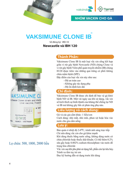 Vaccine Tigervet - Vaksimune Clone IB -New NDIB - Lọ 500 liều - Ảnh 2