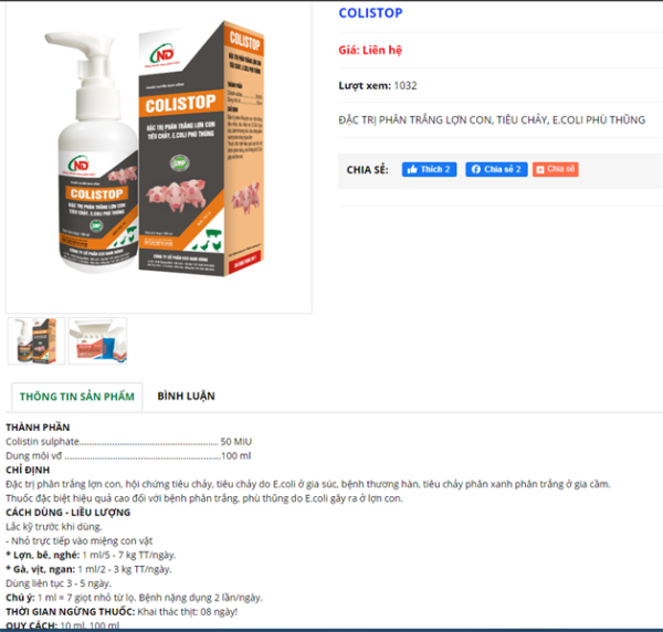 ND COLISTOP Oral 100ml - Phân trắng lợn con - Lọ 100ml - Ảnh 3