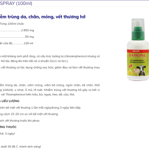 Alternative view of Viavet Damong Spray 100ml (đặc trị nấm da, móng trên Bò,Dê, Cừu, Thỏ)