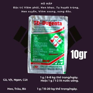 ND TD Dogenta 10gr (gia cầm, gia súc) - Viêm phổi, hen khẹc, THT, phân xanh - trắng, vàng, ecoli