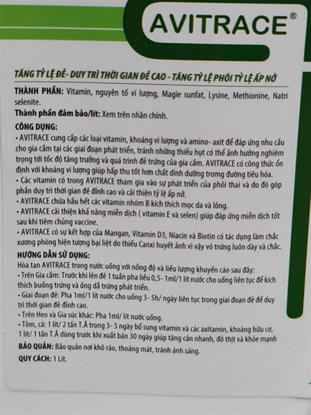 AGRI AVITRACE 1 Lít - Tăng sản lượng trứng, duy trì thời gian đẻ, tăng tỷ lệ phôi ấp nở - Ảnh 4
