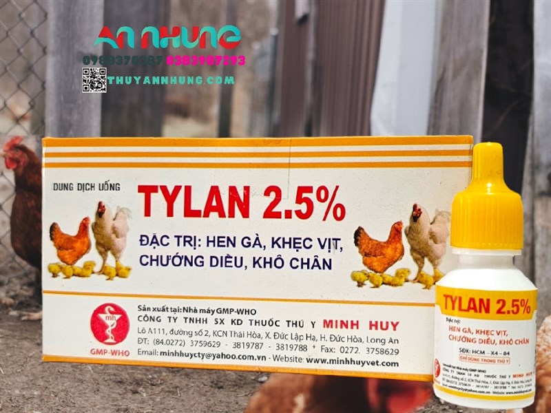 Minh Huy Tylan 2,5% 10ml - Hen gà, khẹc vịt, chướng diều, khô chân