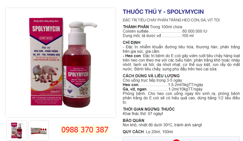 VIAVET SPOLYMYCIN ORAL 100ml - Colistin - Ảnh 3
