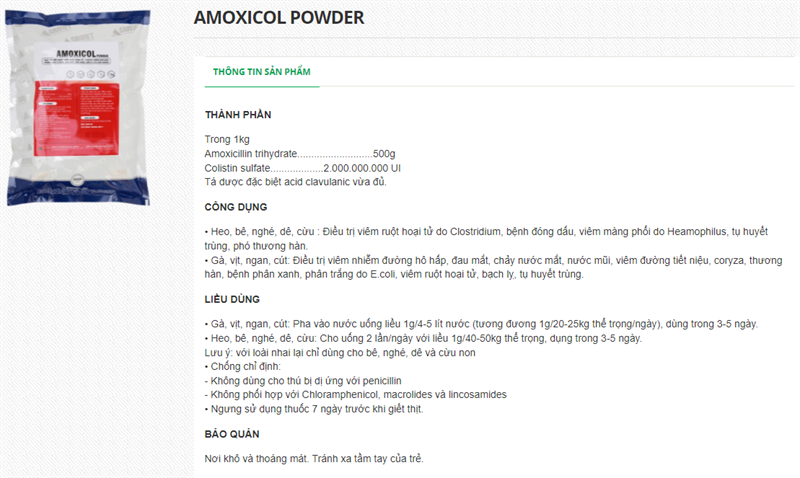 AGRIVIET - AMOXICOL POWDER 50% 1kg - ĐỎ - Ảnh 2