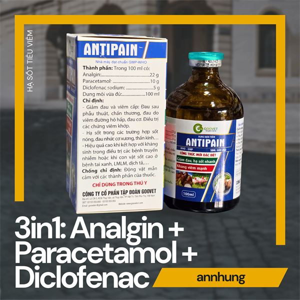 Goovet Antipain 20ml - Hạ sốt, giảm đau, kháng viêm (3in1: Analgil, Paracetamol và Diclofenac) - Ảnh 3