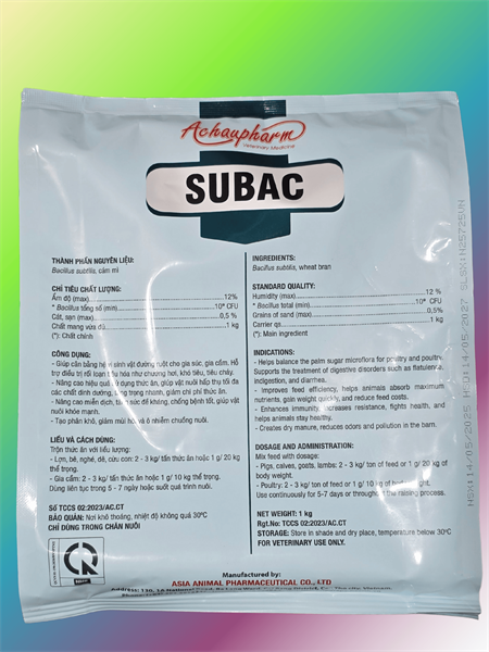 Á CHÂU SUBAC - MEN TIÊU HÓA CAO CẤP - 1kg - Thùng 20kg - Ảnh 2