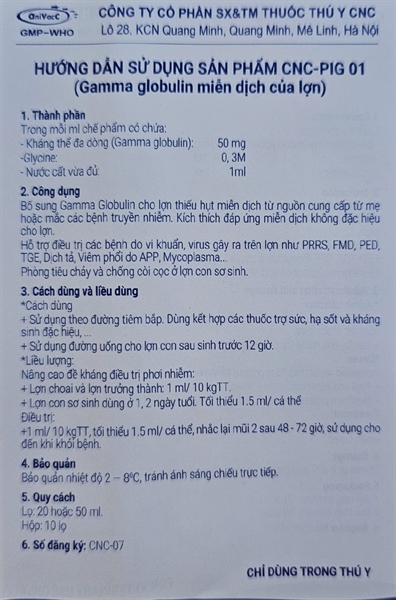 Kháng thể đa dòng Gamma globulin - CNC PIG 01 - 15ml - Lọ - Ảnh 2
