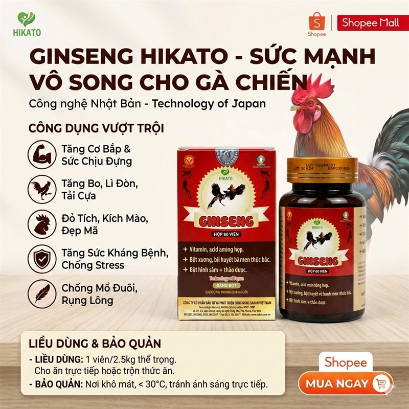 Hikato Ginseng ( nhân sâm cho gà đá) - Hộp 60 viên - Ảnh 2