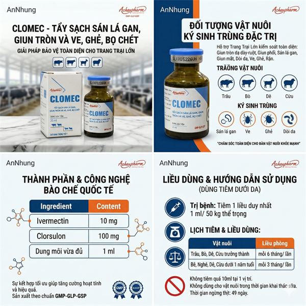 Á Châu Clomec 20ml- Sán lá gan, Giun các loại - Chai - Ảnh 5