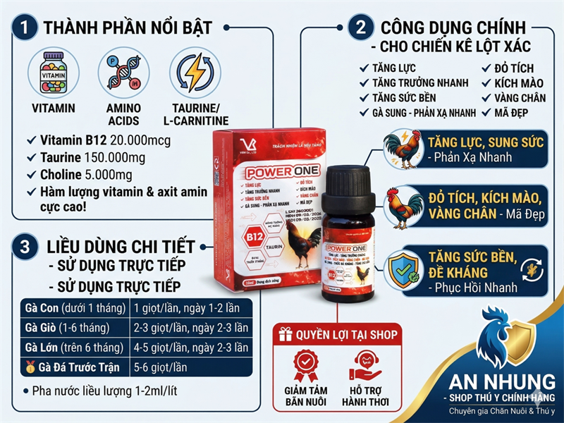 VB Power one 10ml - Tăng lực, Tăng sức bền, nhanh nhẹn, phạn xạ nhanh, đỏ tích, kích mào, vàng chân. mã đẹp - Hộp - Ảnh 5