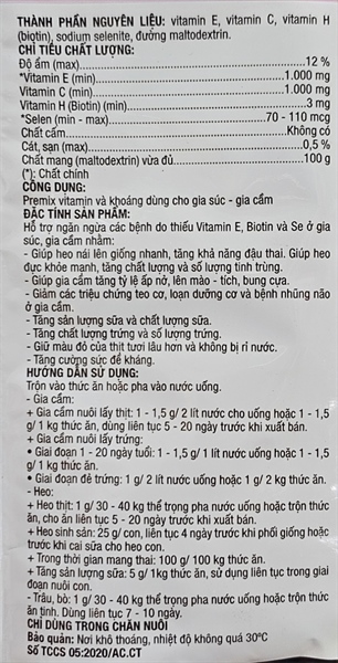 Á Châu E Sel H 100gr - Selen E hàm lượng cao, Mau lên giống, tăng tỷ lệ đậu thai, tăng trứng, tăng phôi - Gói 100gr - Ảnh 4