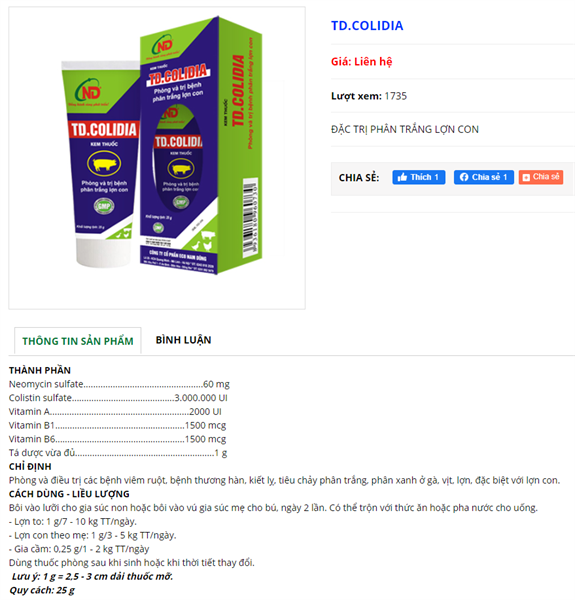 ND Colidia 25gr - quẹt lưỡi trị tiêu chảy heo con - Neomycin Colistin - Tuýp - Ảnh 3
