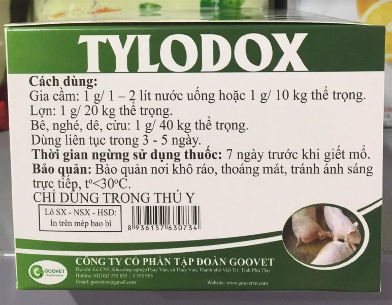 Goovet Tylo Dox 10gr - CRD, Myco, COryza, Thương Hàn, Khẹc vịt, sưng phù đầu - Hộp 50 gói - Ảnh 2
