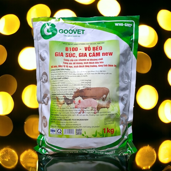 GOOVET B100 - VỖ BÉO GIA SÚC, GIA CẦM 1kg - Gói 5in1 - Ảnh 2