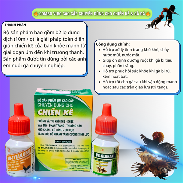VB CHIẾN KÊ - TYLAN ORAL (Gentatylo + Glukan) -🔥 Hỗ Trợ Hô Hấp, Tiêu Hóa, Tăng Lực, Tăng Đề Kháng Cho Chiến Kê🔥 - Bộ - Ảnh 4
