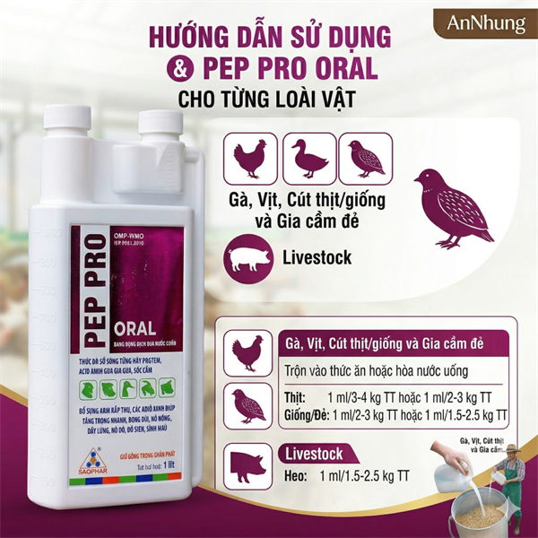 SAGOPHAR PEP PRO 1 Lít Oral - Protein, Đạm, Acid Amin, Tăng trọng giai đoạn cuối - Chai - Ảnh 4
