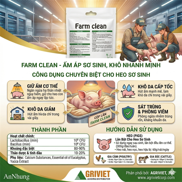 AGRI FARM CLEAN (Hương Quế) - Bột Úm, Bột lăn heo con - 1kg - Thùng 20 kg - Ảnh 4