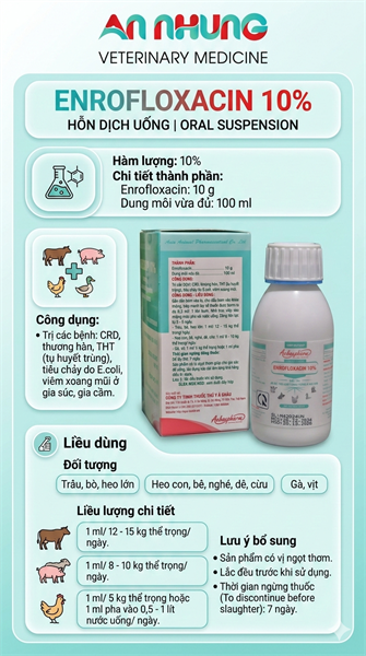 Á CHÂU ENROFLOXACIN 10% UỐNG 100ml (vòi xịt) - chai/ 100ml